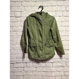 Gap Kids Girls Olive Green Utility Hooded Jacket XXL 14-16 Cotton Quilted Detail